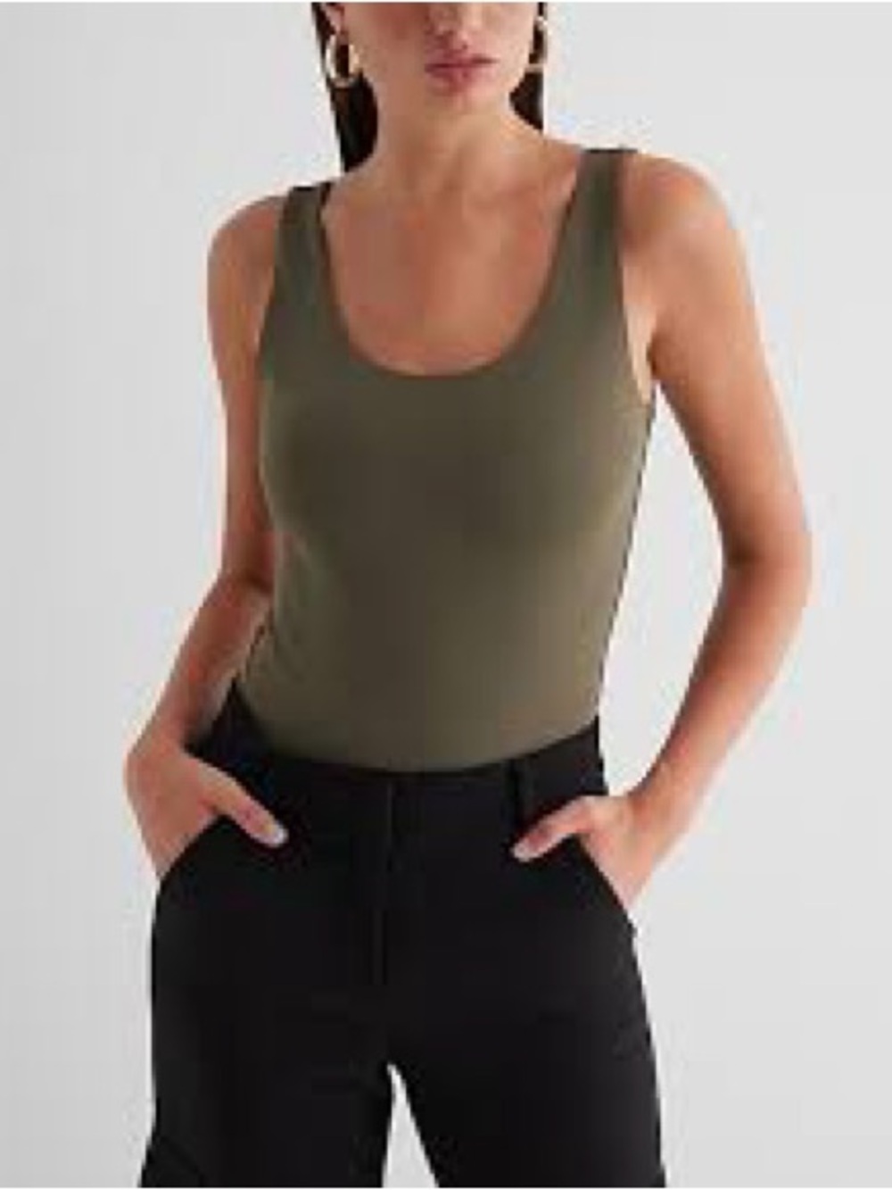 EXPRESS Scoop Neck Tank Top - Olive